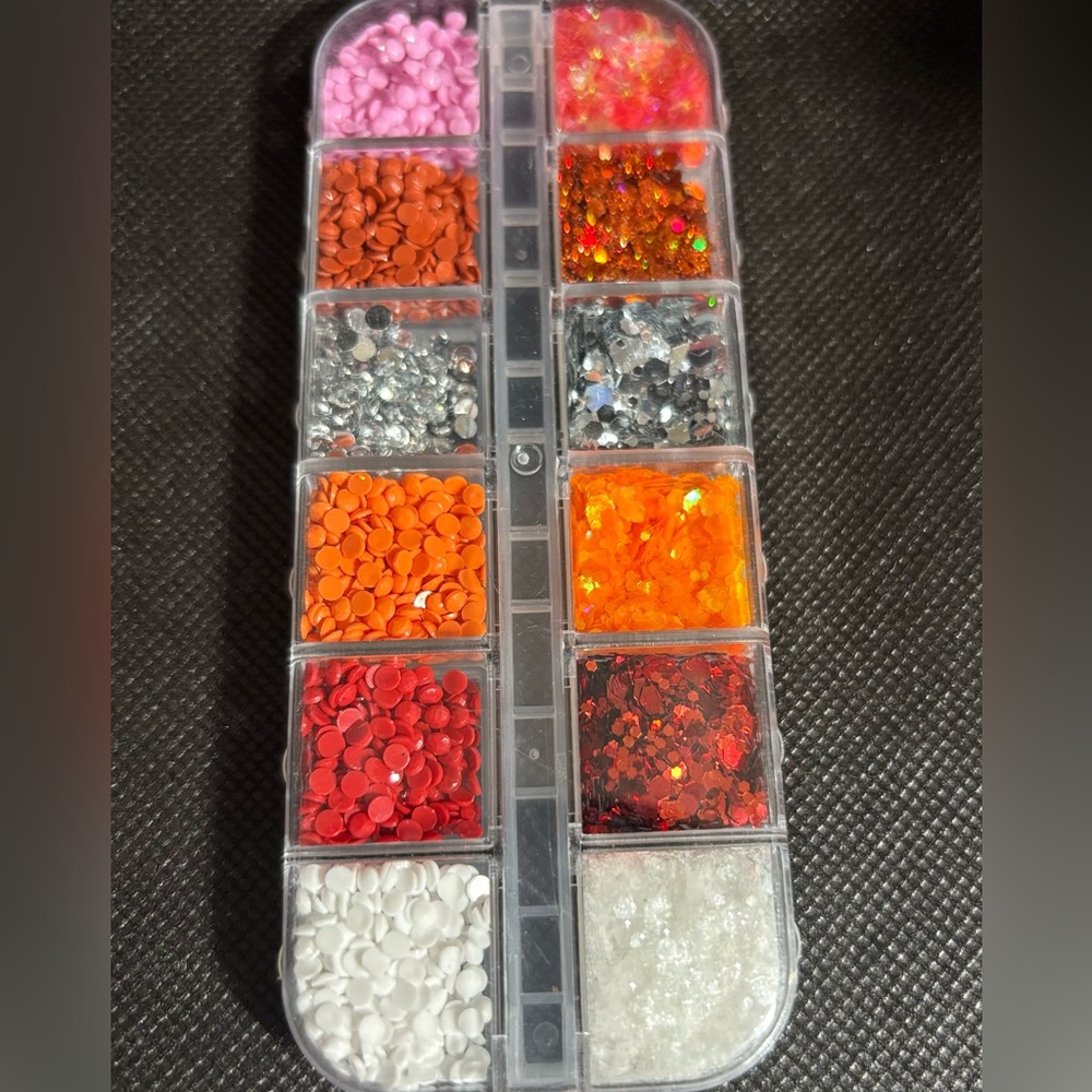 resin rhinestones and chunk glitter for nails art